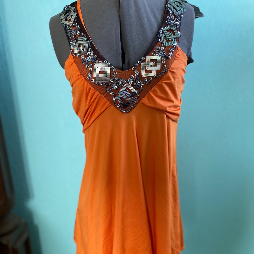 Long Tank Top with Blinged Out Neck